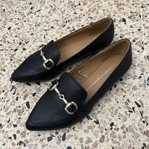 Report Black Flats Pointy with Gold Detailing